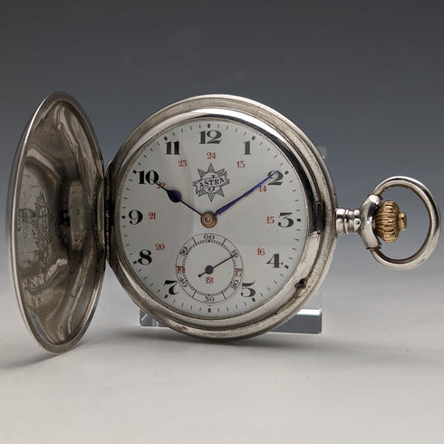 1910 年左右古董德國 Junghans 懷錶 ASTRA 銀邊獵人 工作狀況良好